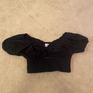 American Eagle Black Puff Sleeve Cropped Top - Women